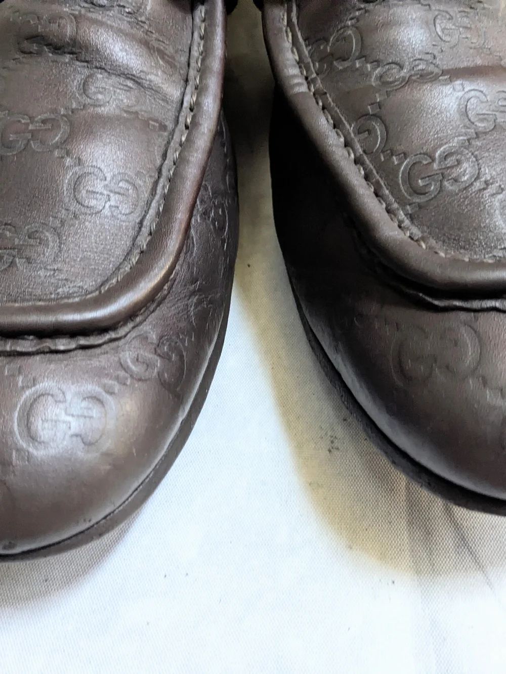 Gucci Horsebit Loafers Brown Monogram Leather Men US 12.5 Slip Ons Snaffle